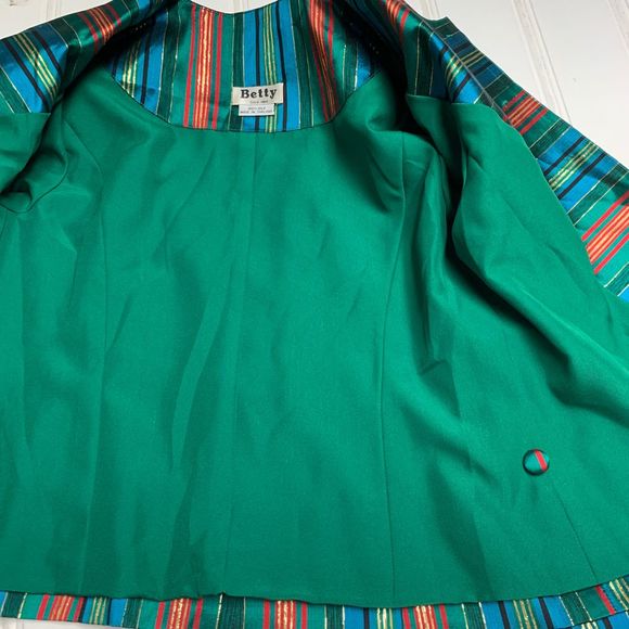 Vintage 80s Striped Holiday Christmas Green Jacket - Picture 3 of 8